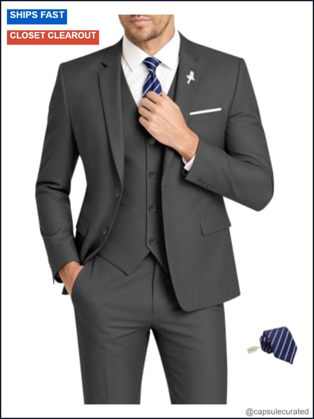 Men's 3 Piece Suit Slim Fit Wedding Groomsmen Suit Two Button Jacket Vest Pants